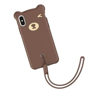 Soft Silicone 3D Bear Phone Cover með ól
